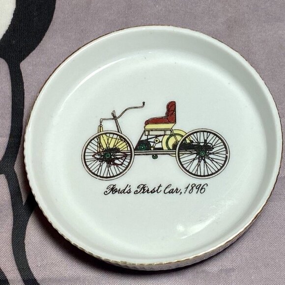 Ford's First Car 1896 Automobile Ceramic Drink Coasters Japan Antique Set Of 2 - Picture 2 of 10